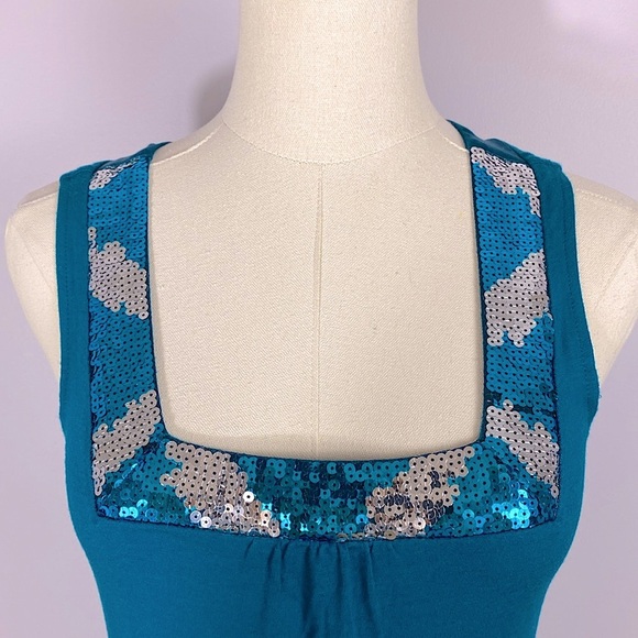 Express Teal Sequin Trim Dress size XS - Picture 4 of 10
